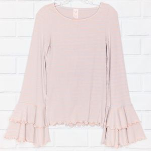 FREE PEOPLE》Tiered Bell Ruffled Sleeve Striped Top